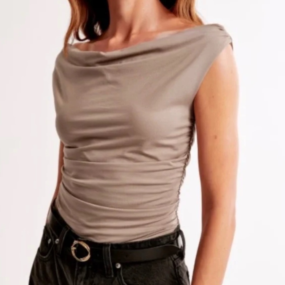 Abercrombie Elegant Taupe Off-Shoulder Top